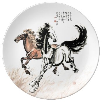 Xu Beihong Horse Painting Porcelain Plate by chinahallway at Zazzle