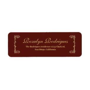 xv AÑOS Gold and Burgundy Red Rose Quinceañera Label