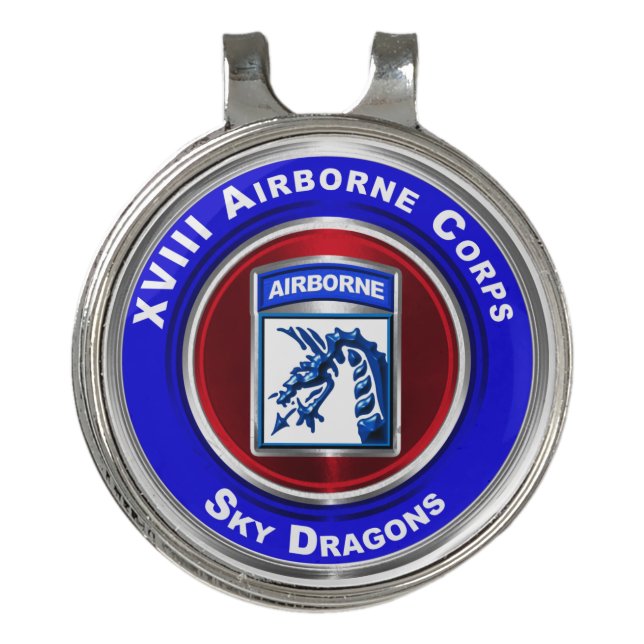 XVIII Airborne Corps Sky Dragons Golf Hat Clip (Front)