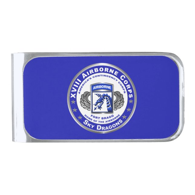 XVIII Airborne Corps “Sky Dragons”  Silver Finish Money Clip (Front)