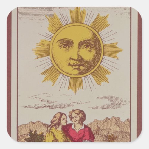 XVIIII Le Soleil French tarot card of the Sun Square Sticker