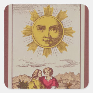 XVIIII Le Soleil, French tarot card of the Sun Square Sticker