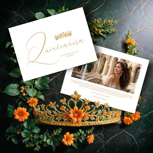 XVs Sophisticated Colorful Tiara  Elegant Script Thank You Card