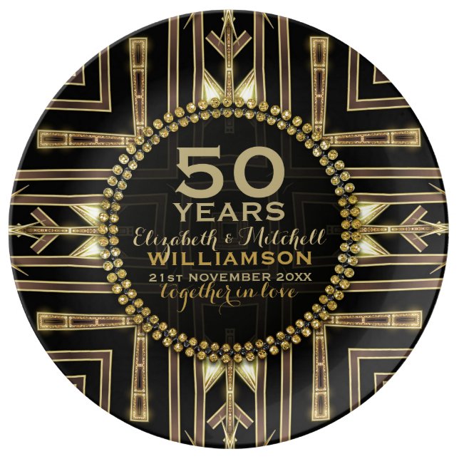 XX-50th Anniversary Plate | Black+ Gold Art Deco (Front)