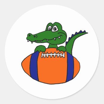 Xx- Awesome Gator On A Football Cartoon Classic Round Sticker by naturesmiles at Zazzle