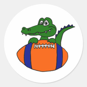 XX- Awesome Gator on a Football Cartoon Classic Round Sticker