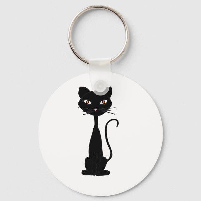 XX- Black Kitty Cat Art Design Keychain (Front)