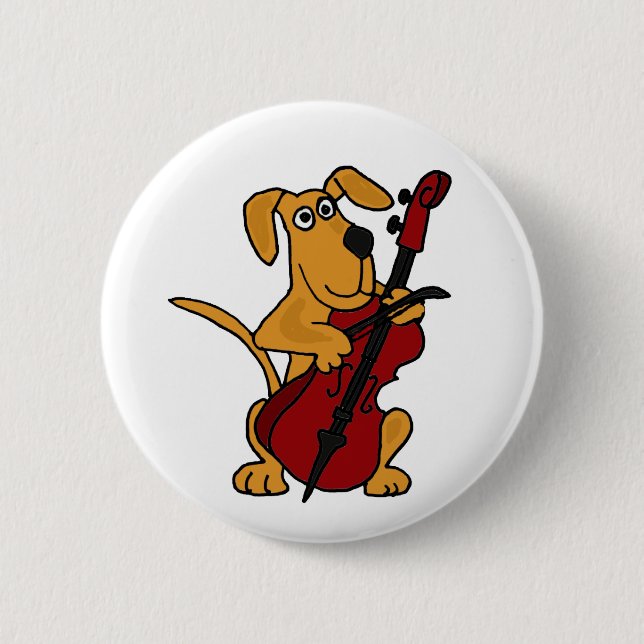 XX- Brown Puppy Dog Playing the Cello Button (Front)