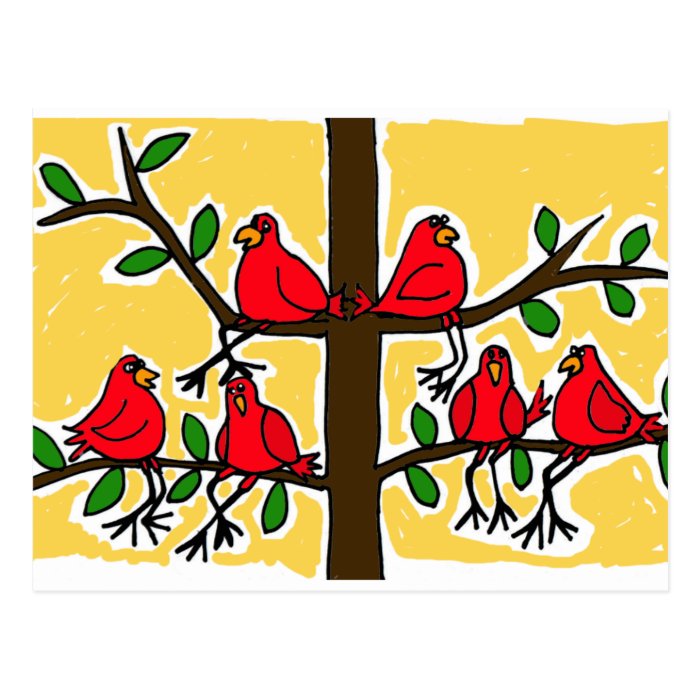 XX  Cardinal Birds in a Tree Folk Art Design Post Card