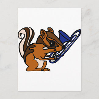 XX- Chipmunk Playing Trombone Cartoon Postcard