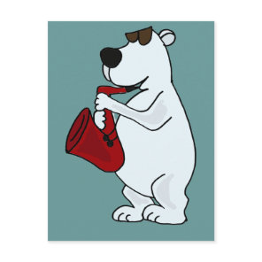 XX- Cool Polar Bear Playing the Saxophone Cartoon Postcard