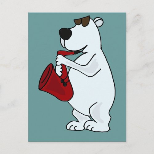 XX_ Cool Polar Bear Playing the Saxophone Cartoon Postcard