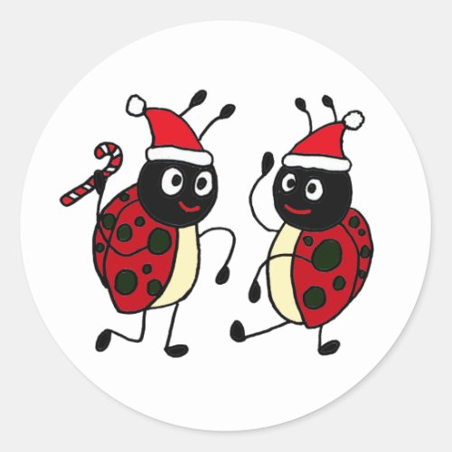 XX_ Dancing Ladybugs Wearing Santa Hats Classic Round Sticker