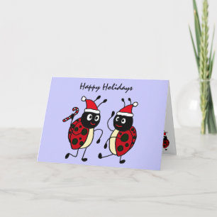 XX-Dancing Ladybugs Wearing Santa Hats Holiday Card