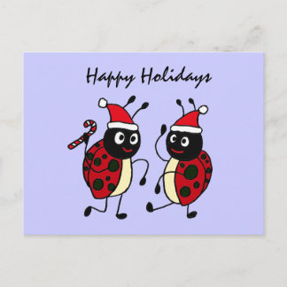 XX- Dancing Ladybugs Wearing Santa Hats Holiday Postcard