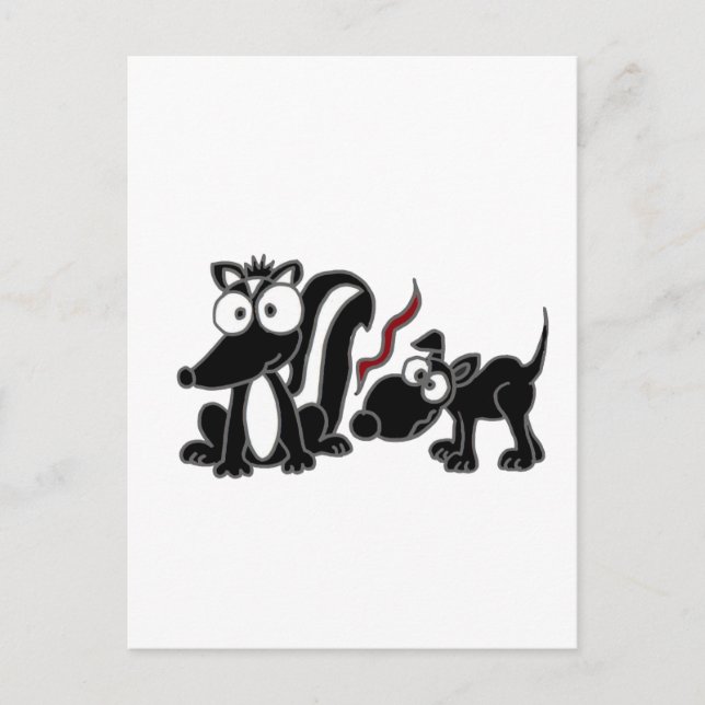 XX- Dog Sniffing Skunk Butt Cartoon Postcard (Front)