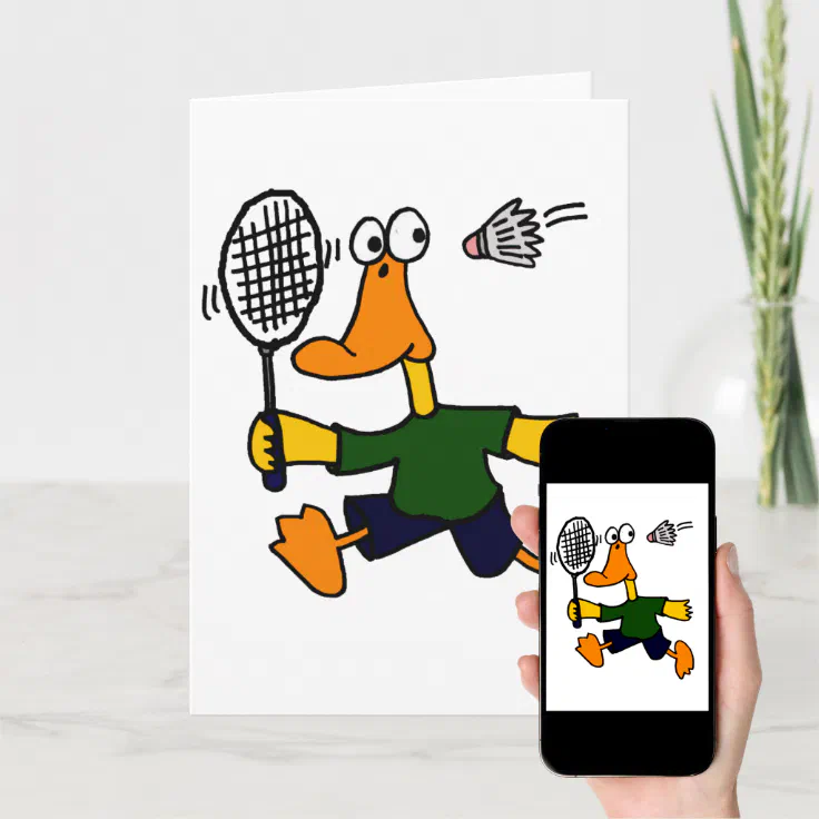 XX- Duck Playing Badminton Cartoon Card | Zazzle