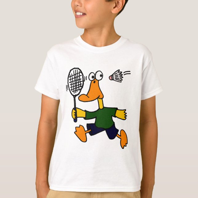 XX- Duck Playing Badminton Cartoon T-Shirt (Front)