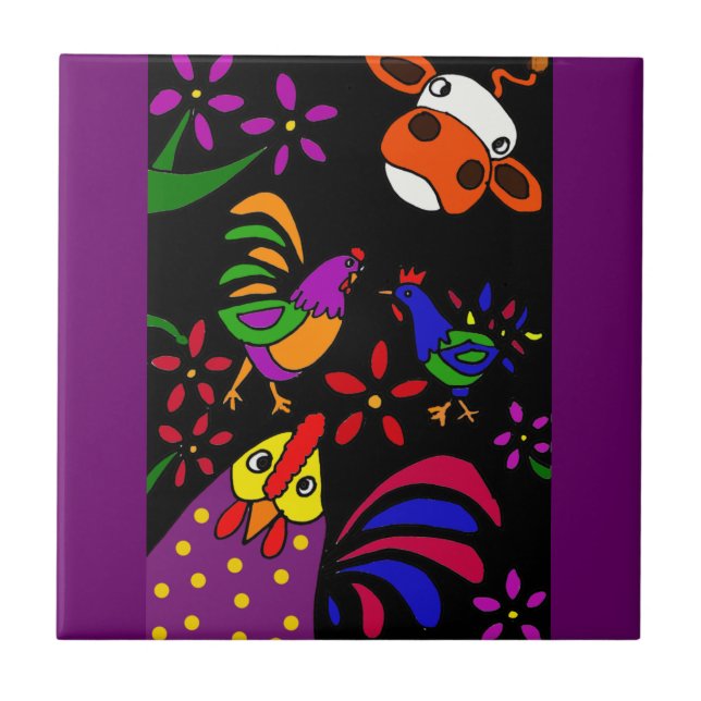 XX- Folk Art Farm Animals Ceramic Tile (Front)