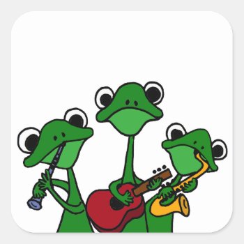 Xx- Frogs Playing Music Cartoon Square Sticker by tickleyourfunnybone at Zazzle