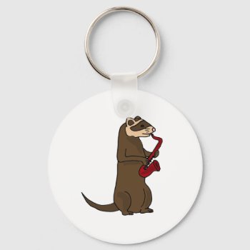Xx- Funky Ferret Playing The Saxophone Keychain by Petspower at Zazzle