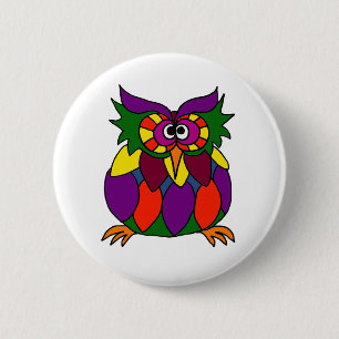 XX- Funky Owl Art Cartoon Button