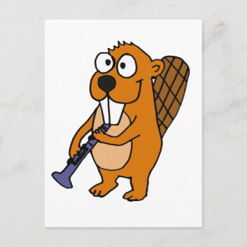 Xx- Funny Beaver Playing Clarinet Cartoon Postcard by tickleyourfunnybone at Zazzle