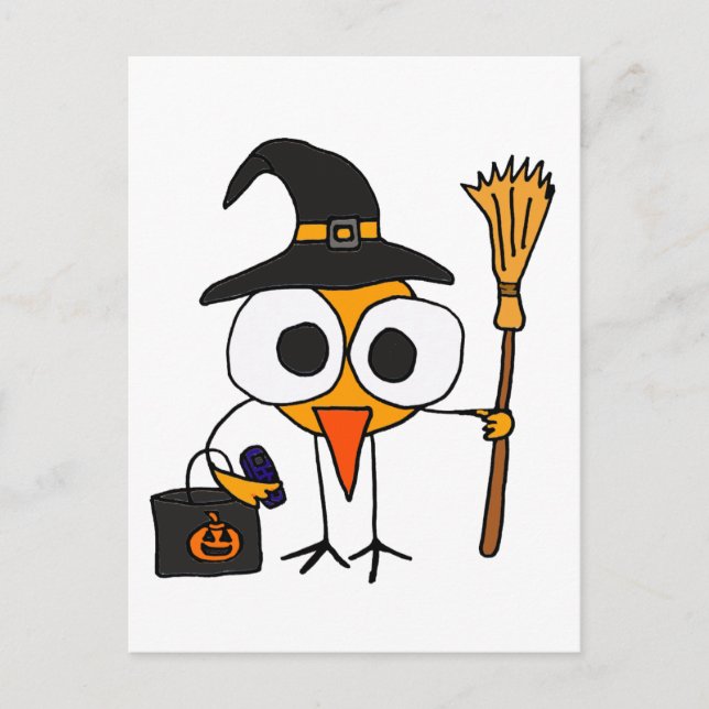 XX- Funny Bird Dressed as Witch Halloween Cartoon Postcard (Front)