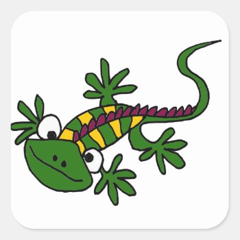 Xx- Funny Colorful Iguana Cartoon Square Sticker by Petspower at Zazzle
