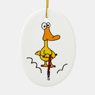 XX- Funny Duck on a Pogo Stick Ceramic Ornament