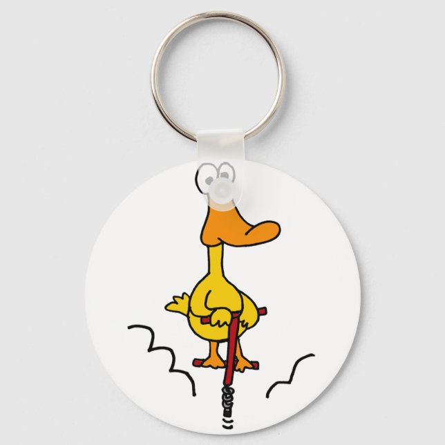 XX- Funny Duck on a Pogo Stick Keychain (Front)