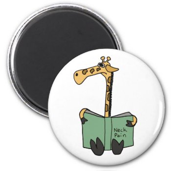 Xx- Funny Giraffe Reading Neck Pain Book Cartoon Magnet by tickleyourfunnybone at Zazzle