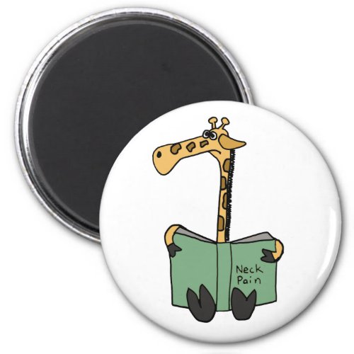 XX_ Funny Giraffe Reading Neck Pain Book Cartoon Magnet