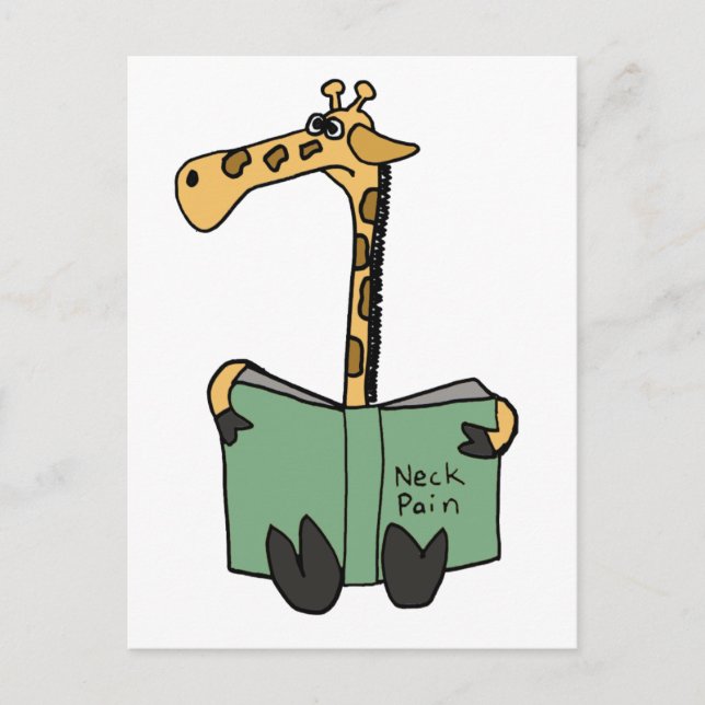 XX- Funny Giraffe Reading Neck Pain Book Cartoon Postcard (Front)