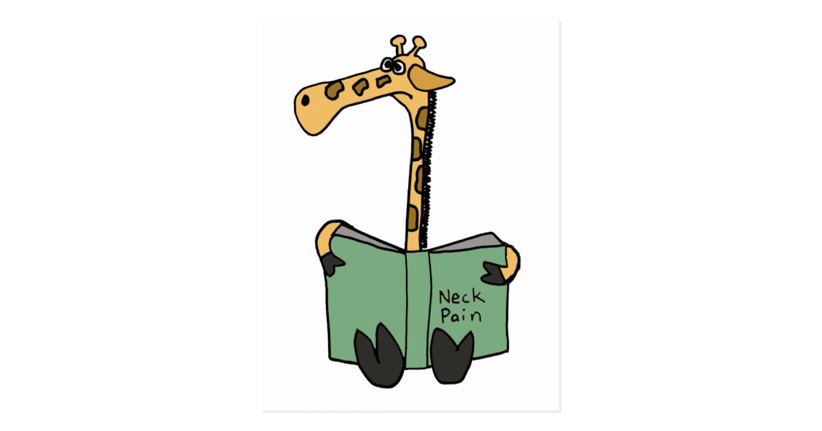 Xx Funny Giraffe Reading Neck Pain Book Cartoon Postcard Zazzle Com