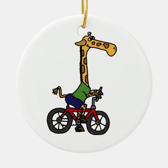 XX- Funny Giraffe Riding Bicycle Cartoon Ceramic Ornament (Front)