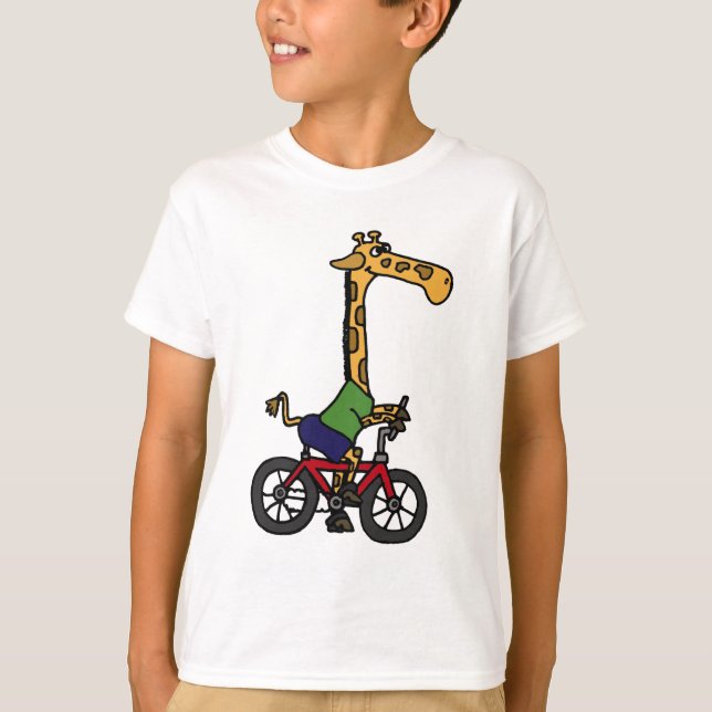 XX- Funny Giraffe Riding Bicycle Cartoon T-Shirt (Front)