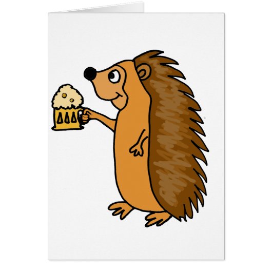 XX- Funny Hedgehog Rasing a Pint Cards (Front)