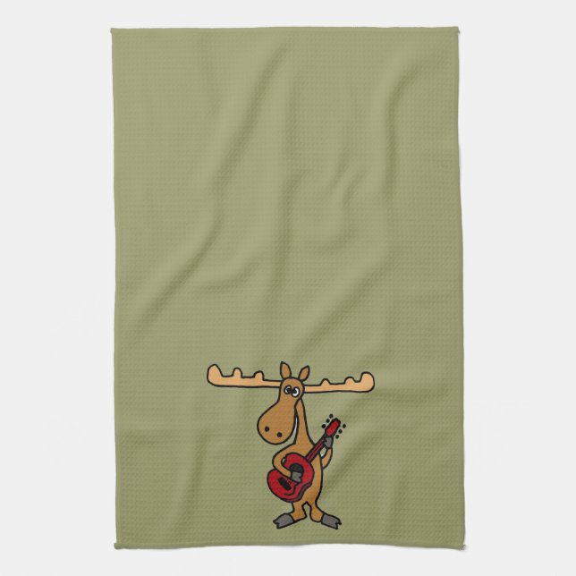 XX- Funny Moose Playing Guitar Cartoon Kitchen Towel (Vertical)