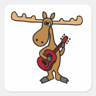 XX- Funny Moose Playing Guitar Cartoon Square Sticker
