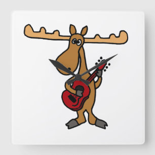 XX- Funny Moose Playing Guitar Cartoon Square Wall Clock