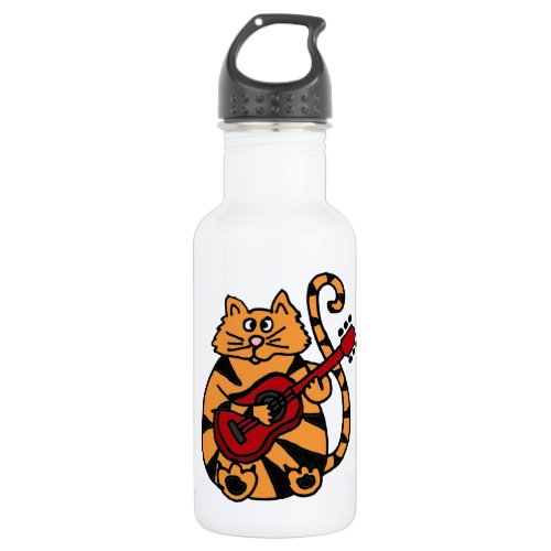 XX_ Funny Orange Tiger Cat Playing Guitar Water Bottle