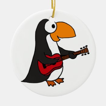 Xx- Funny Penguin Playing Guitar Ceramic Ornament by tickleyourfunnybone at Zazzle