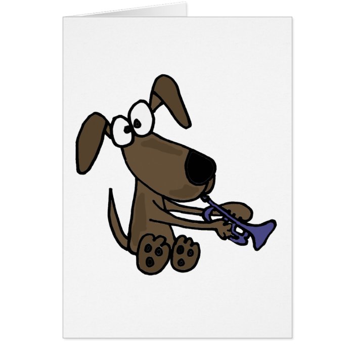 XX  Funny Puppy Dog Playing Trumpet Cartoon Greeting Cards