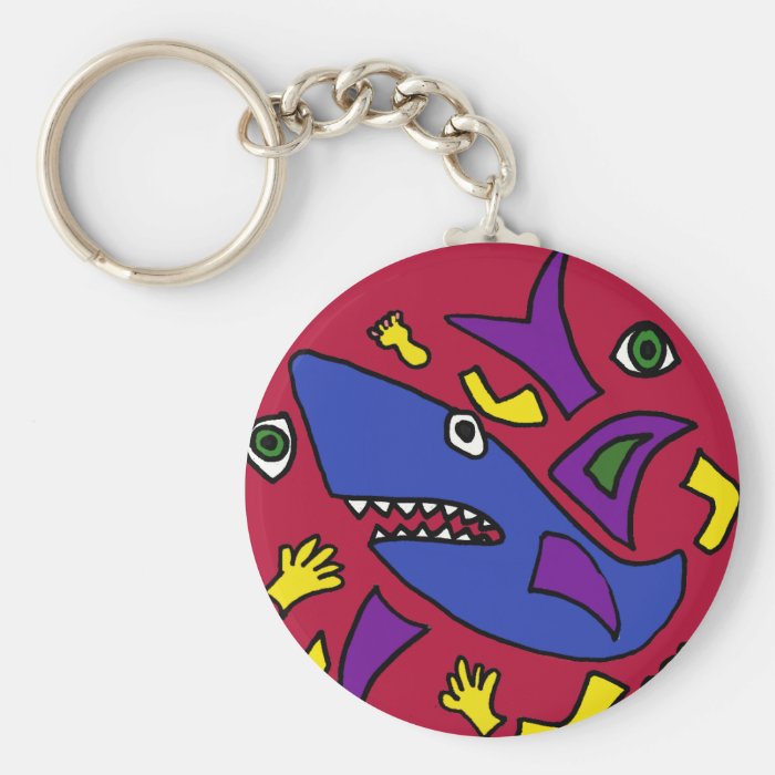 XX  Funny Shark Cubist Art Key Chain