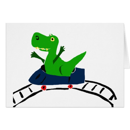 XX- Funny T-rex Dinosaur on Roller Coaster Art Cards (Front Horizontal)