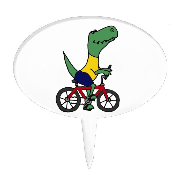 XX  Funny T rex Dinosaur Riding Bicycle Cake Pick