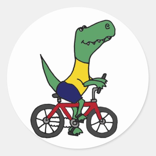 XX_ Funny T_rex Dinosaur Riding Bicycle Classic Round Sticker