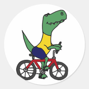 XX- Funny T-rex Dinosaur Riding Bicycle Classic Round Sticker