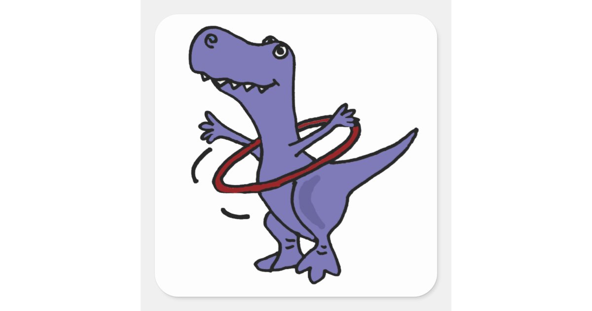 Xx Funny T Rex Dinosaur Using Hula Hoop Square Sticker Zazzle Com